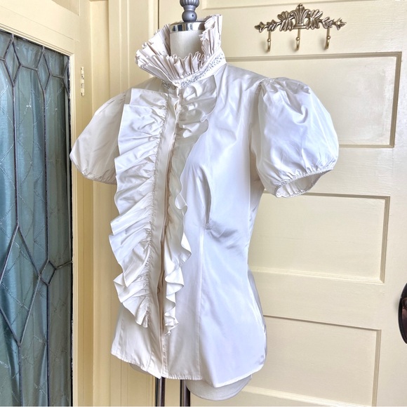 Blugirl Blumarine Embellished Accordion Pleated Collar Blouse - Picture 5 of 13